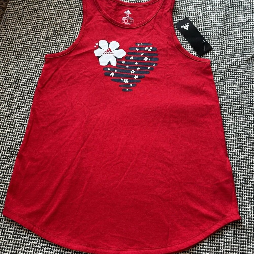 Adidas Girls' Curved Hem Crew Neck Tank Top Size XL 16 Red NWT